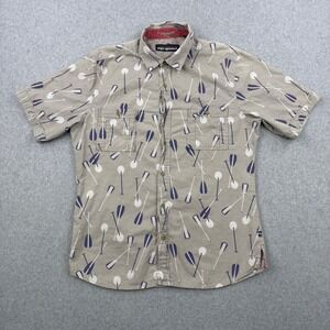 Reyn‎ Spooner Shirt Mens Medium Tan Paddle All Over Print Hawaiian Short Sleeve